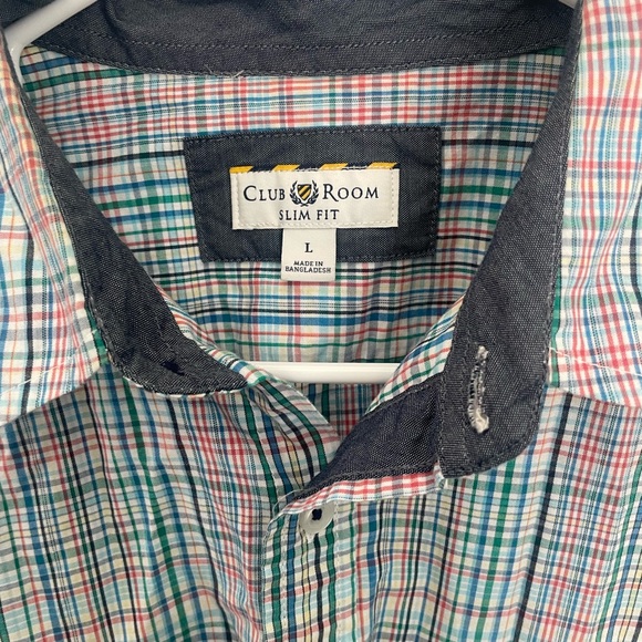 Men’s Club Room Slim Fit Plaid Casual Button Down Long Sleeve Size Large - Picture 2 of 9